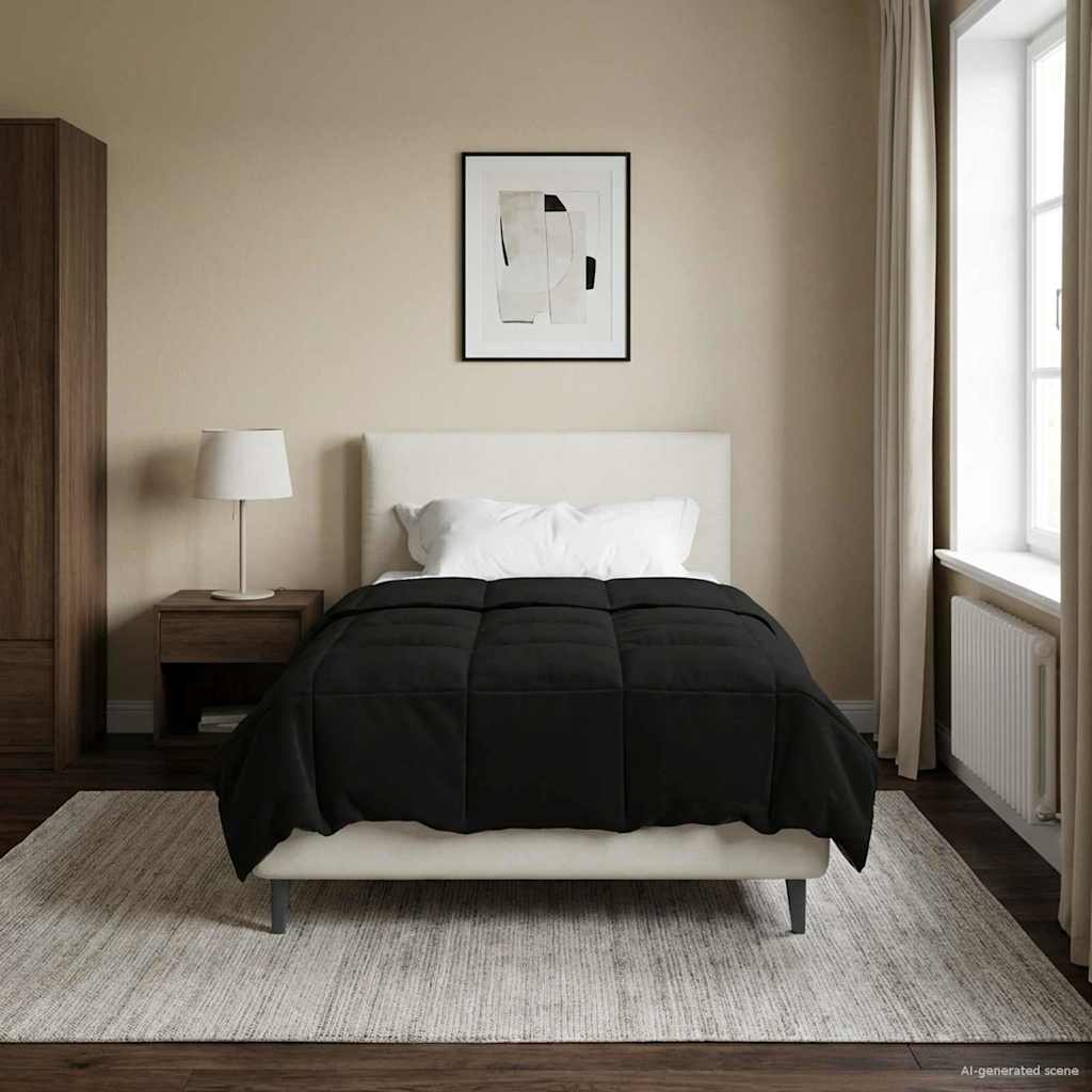 vidaXL Letni Kołdra Kwiłtowany Czarny 135 x 220 cm Mikrofibra