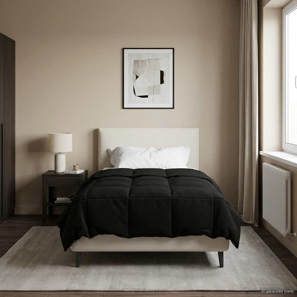 vidaXL Letni Kołdra Kwiłtowany Czarny 140 x 220 cm Mikrofibra