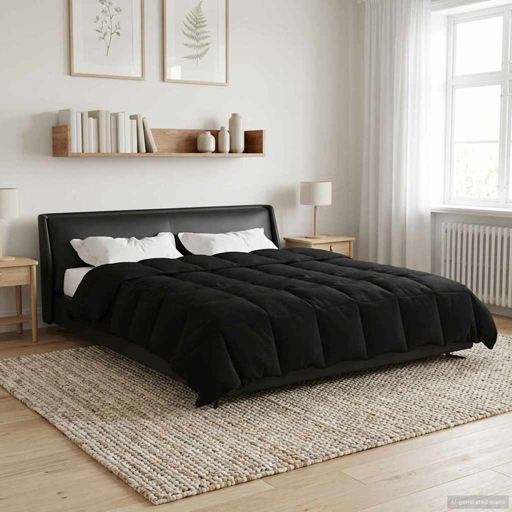 vidaXL Letni Kołdra Kwiłtowany Czarny 200 x 220 cm Mikrofibra
