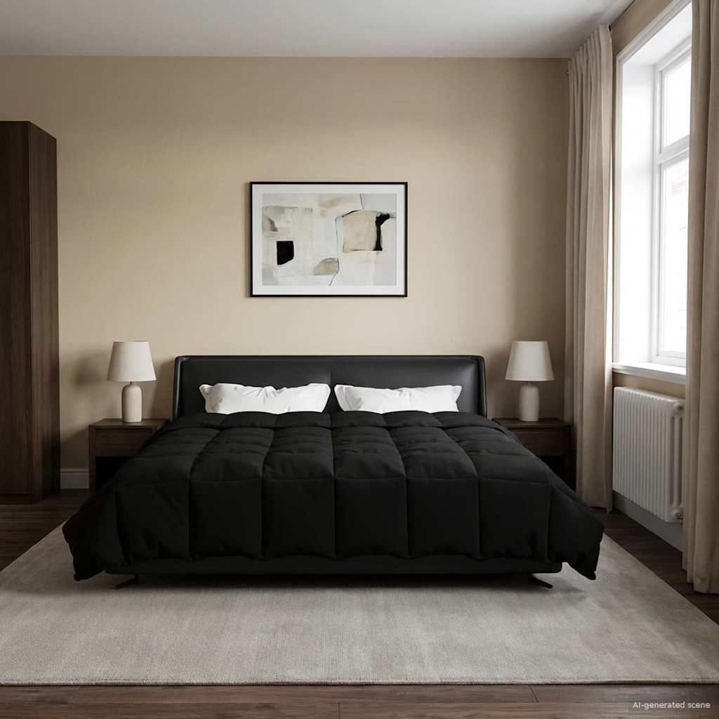 vidaXL Letni Kołdra Kwiłtowany Czarny 200 x 220 cm Mikrofibra
