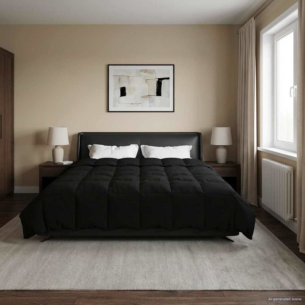 vidaXL Letni Kołdra Kwiłtowany Czarny 220 x 260 cm Mikrofibra
