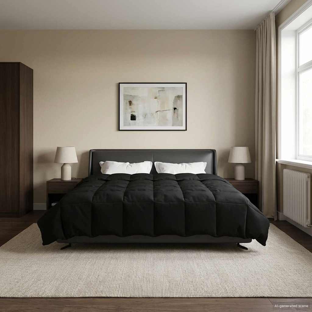 vidaXL Letni Kołdra Kwiłtowany Czarny 240 x 260 cm Mikrofibra