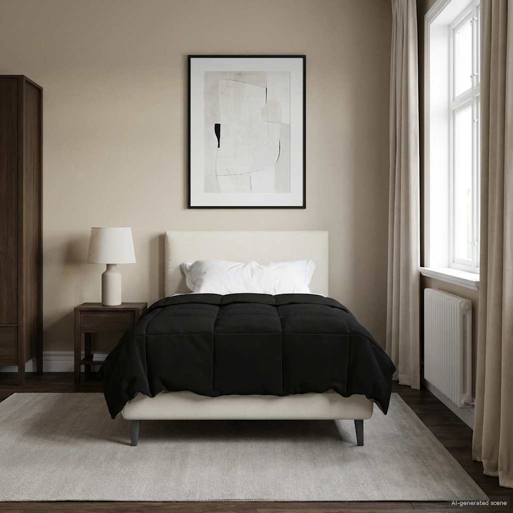 vidaXL Kołdra na cały rok Kwiłtowany Czarny 135 x 200 cm Mikrofibra