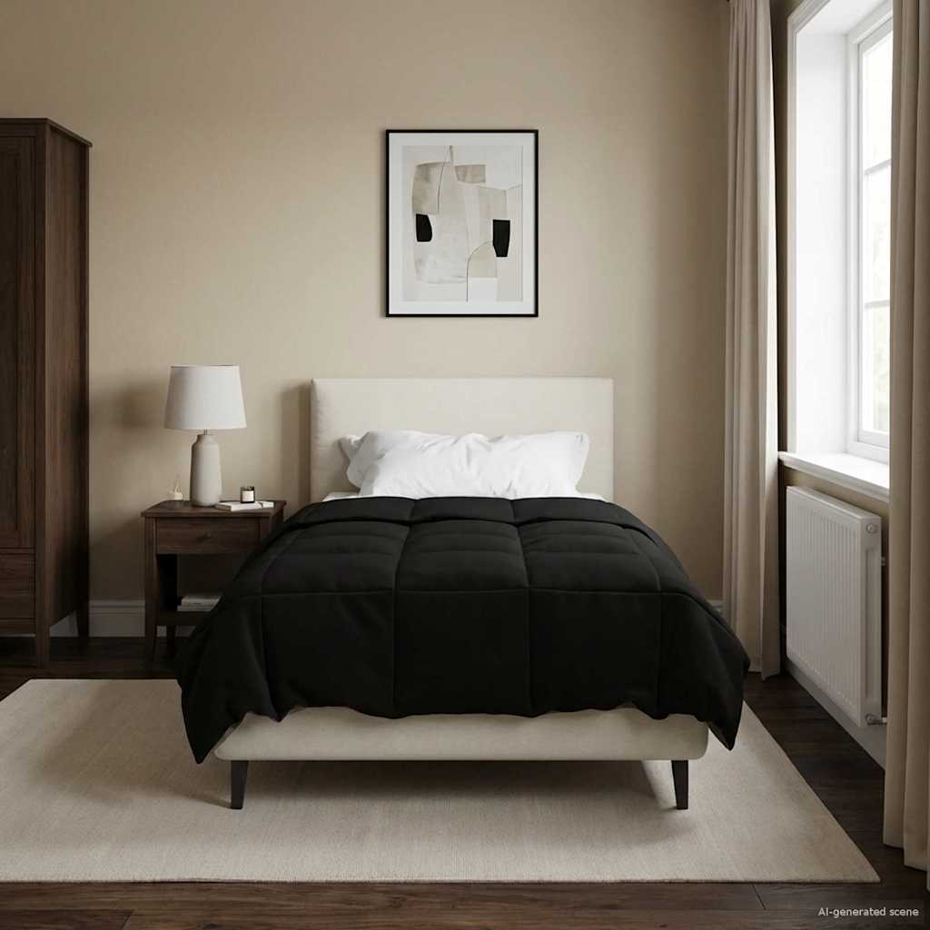 vidaXL Kołdra na cały rok Kwiłtowany Czarny 155 x 200 cm Mikrofibra
