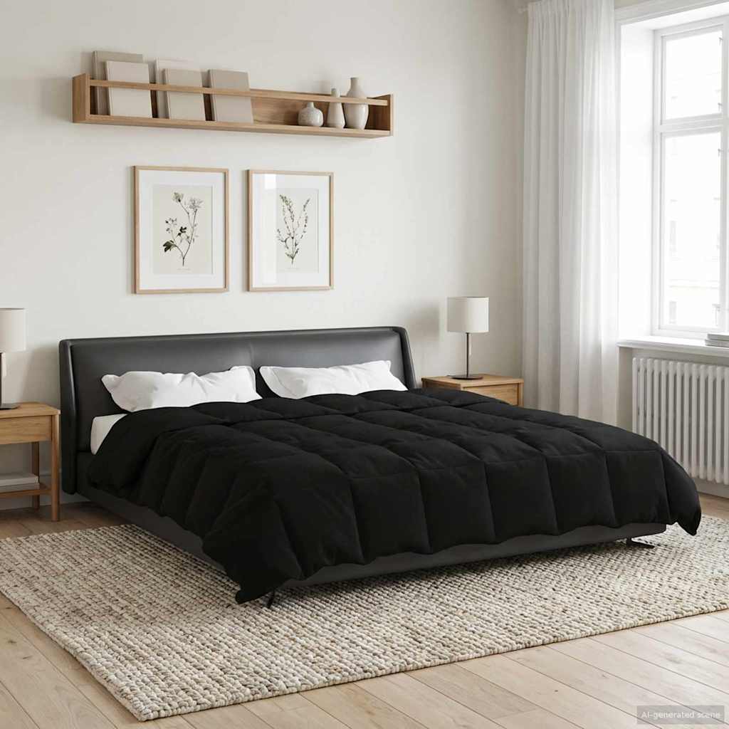 vidaXL Kołdra na cały rok Kwiłtowany Czarny 200 x 200 cm Mikrofibra