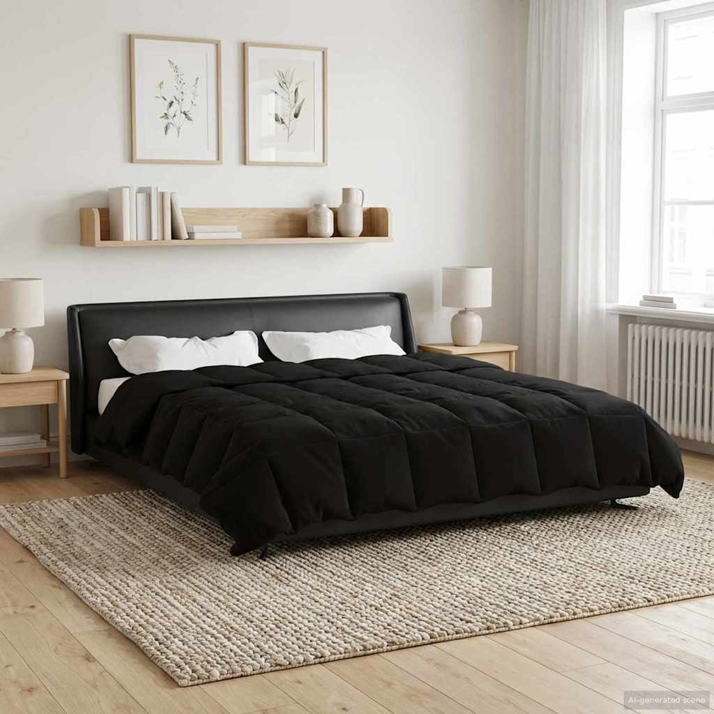 vidaXL Kołdra na cały rok Kwiłtowany Czarny 200 x 240 cm Mikrofibra