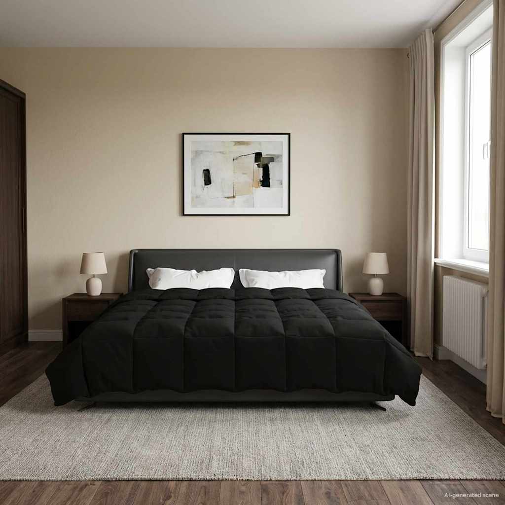 vidaXL Kołdra na cały rok Kwiłtowany Czarny 200 x 240 cm Mikrofibra