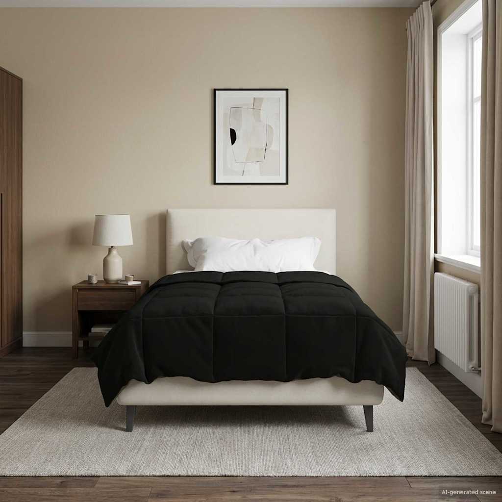 vidaXL Kołdra na cały rok Kwiłtowany Czarny 140 x 220 cm Mikrofibra