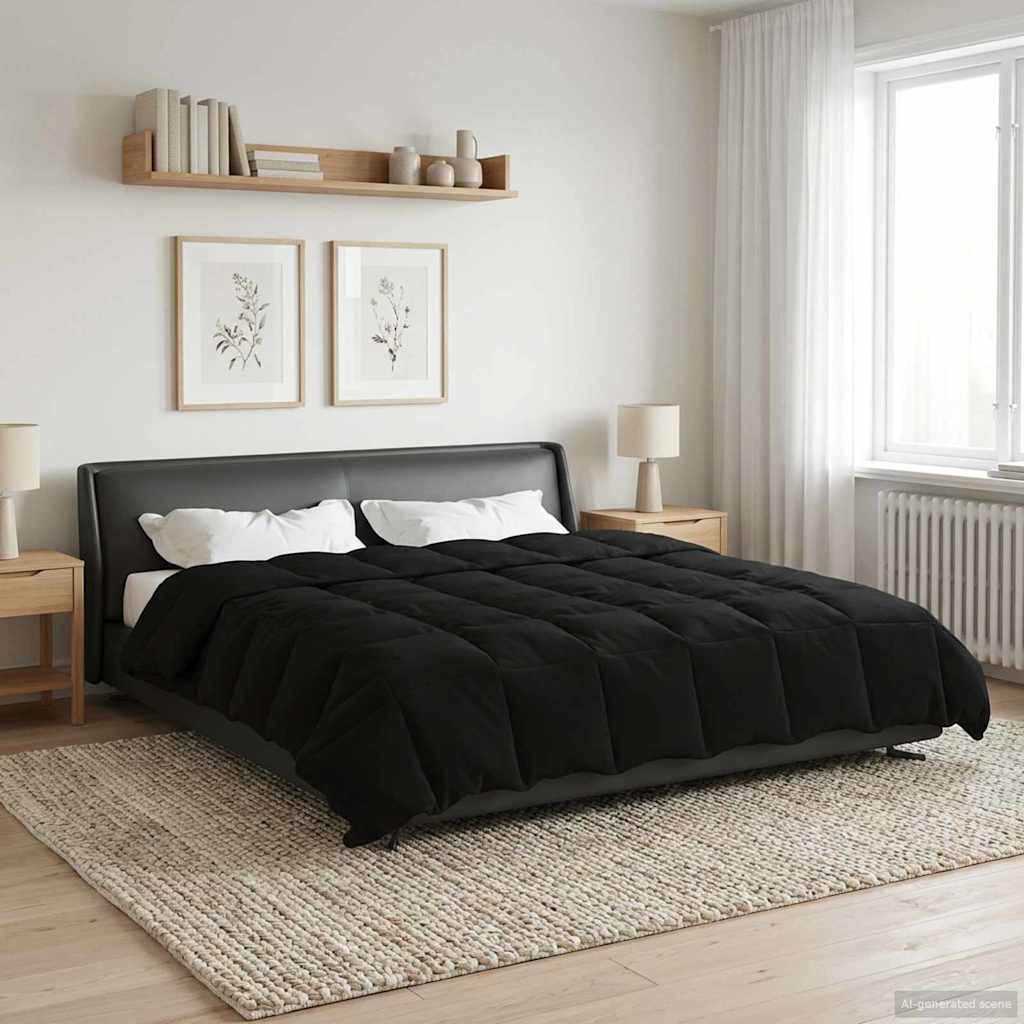 vidaXL Kołdra na cały rok Kwiłtowany Czarny 200 x 220 cm Mikrofibra