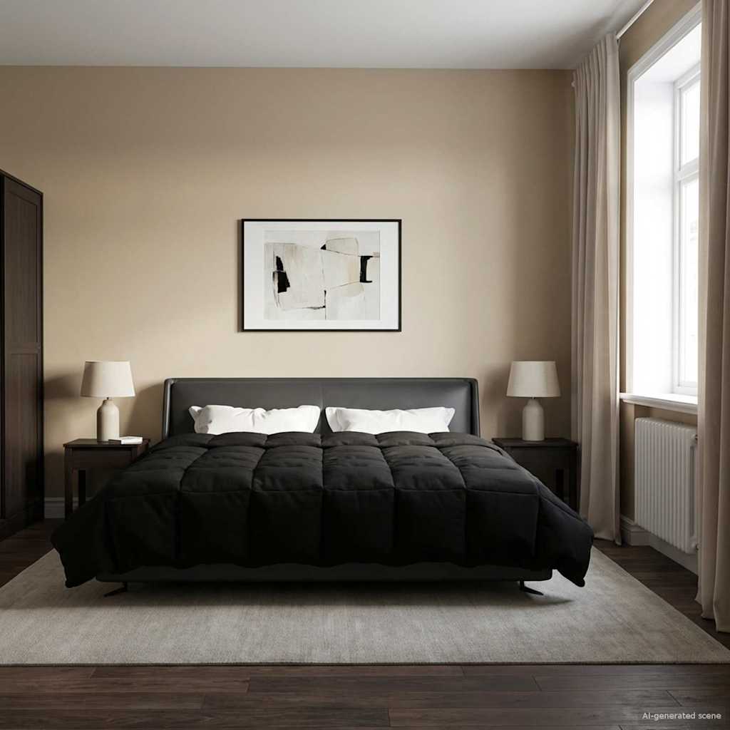 vidaXL Kołdra na cały rok Kwiłtowany Czarny 200 x 220 cm Mikrofibra