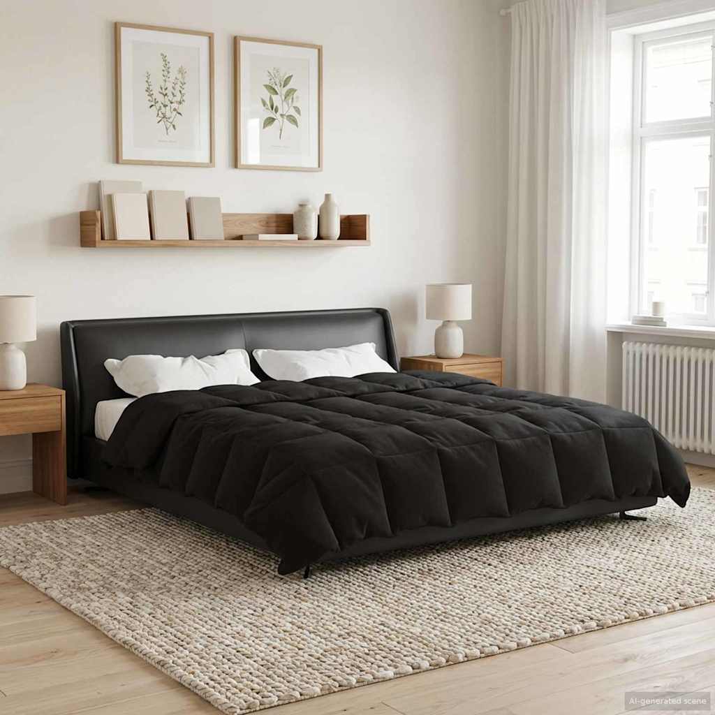 vidaXL Kołdra na cały rok Kwiłtowany Czarny 220 x 240 cm Mikrofibra