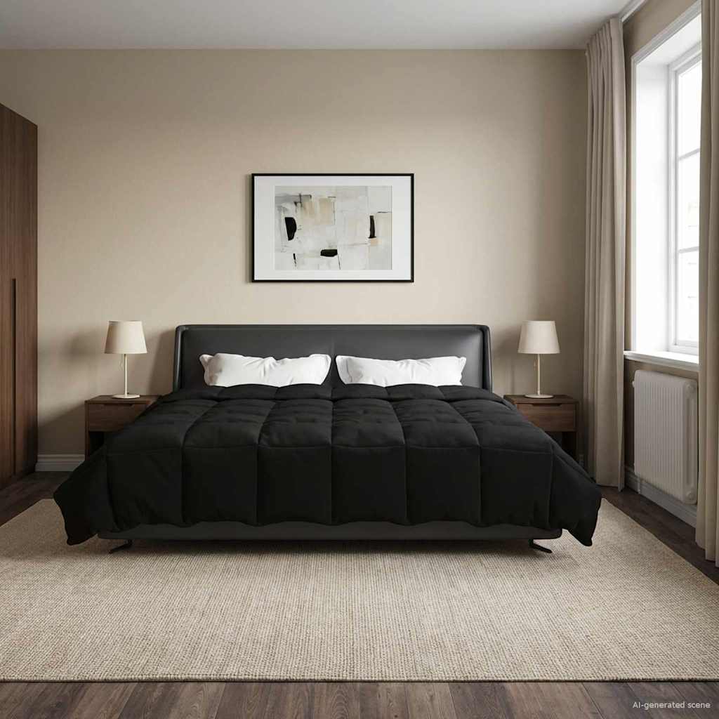 vidaXL Kołdra na cały rok Kwiłtowany Czarny 220 x 240 cm Mikrofibra