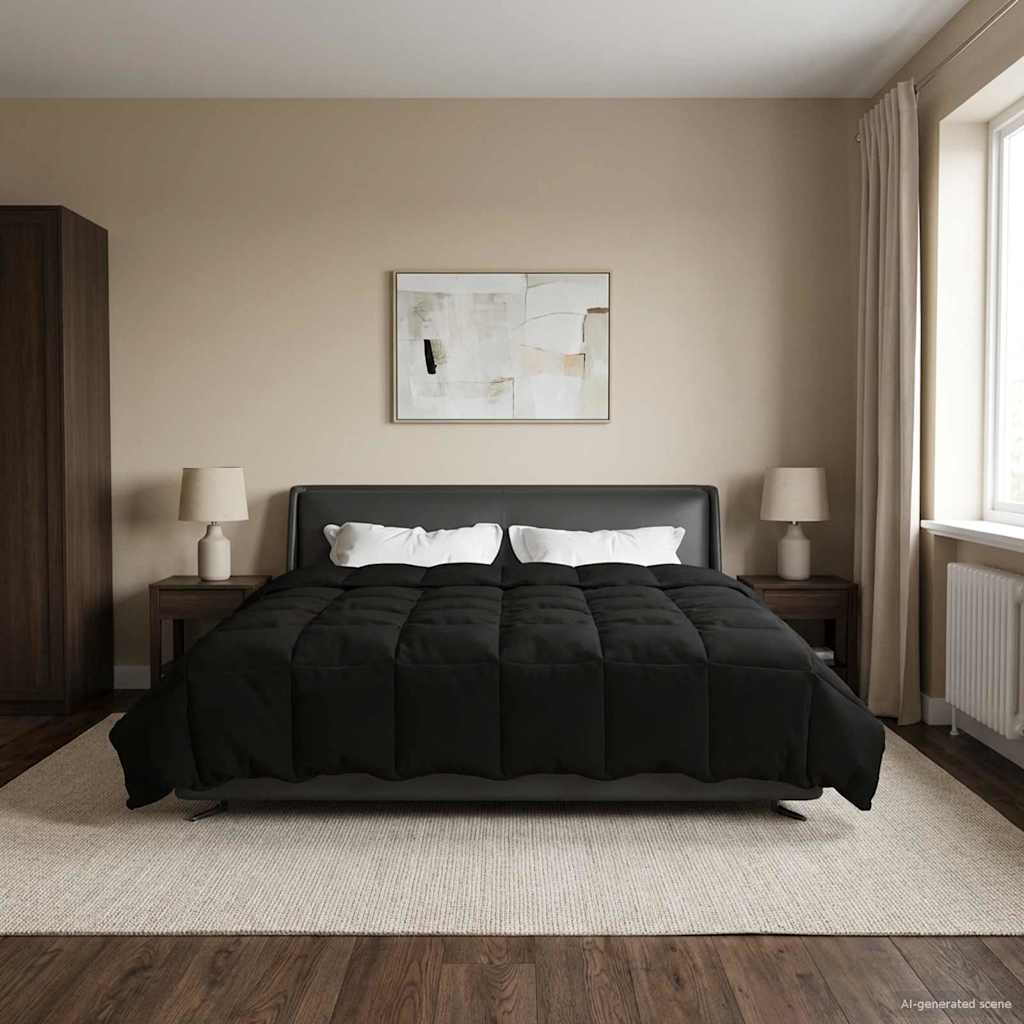 vidaXL Kołdra na cały rok Kwiłtowany Czarny 240 x 260 cm Mikrofibra