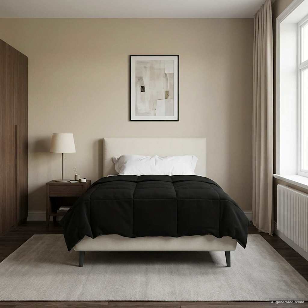 vidaXL Zimowa Kołdra Kwiłtowany Czarny 135 x 200 cm Mikrofibra