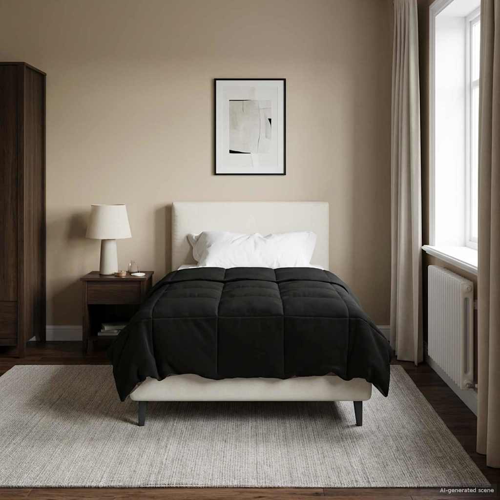 vidaXL Zimowa Kołdra Kwiłtowany Czarny 140 x 220 cm Mikrofibra