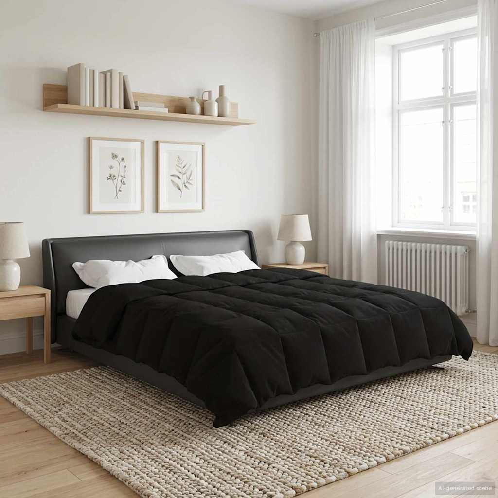vidaXL Zimowa Kołdra Kwiłtowany Czarny 200 x 200 cm Mikrofibra