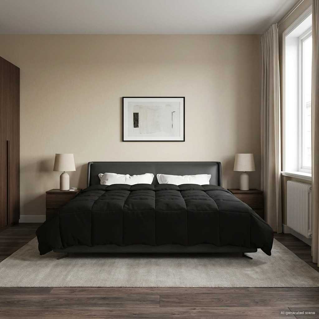 vidaXL Zimowa Kołdra Kwiłtowany Czarny 200 x 200 cm Mikrofibra