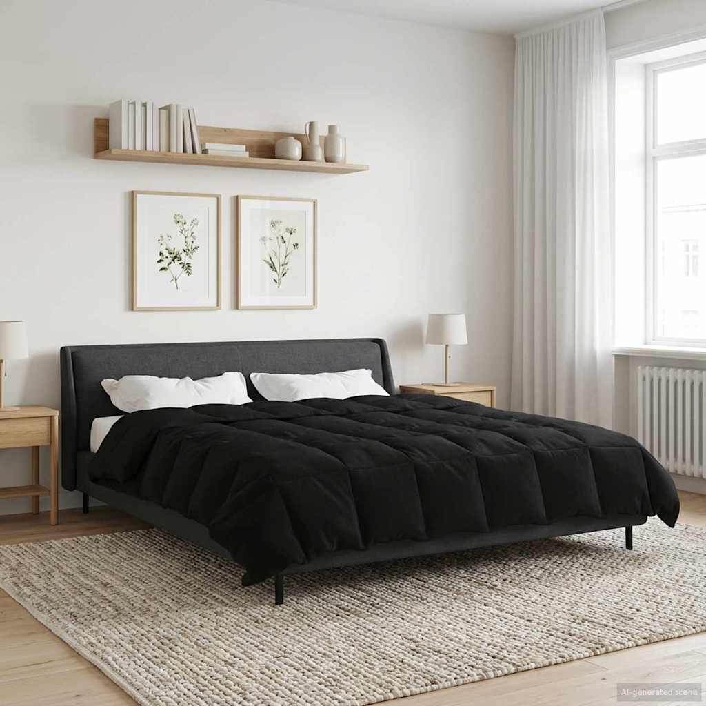 vidaXL Zimowa Kołdra Kwiłtowany Czarny 200 x 240 cm Mikrofibra