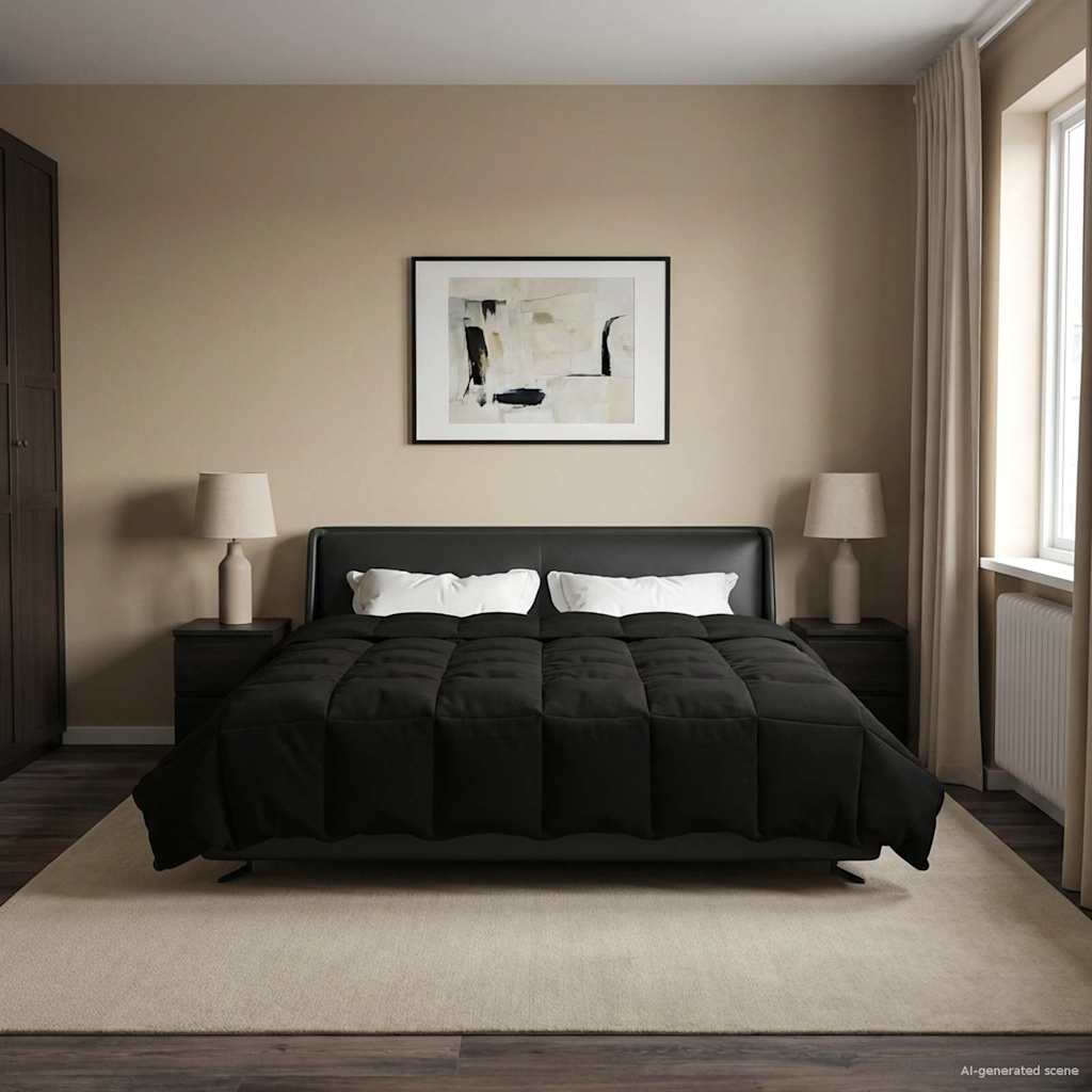 vidaXL Zimowa Kołdra Kwiłtowany Czarny 200 x 240 cm Mikrofibra