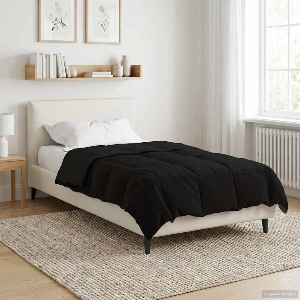 vidaXL Zimowa Kołdra Kwiłtowany Czarny 135 x 220 cm Mikrofibra