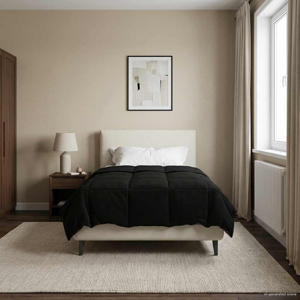 vidaXL Zimowa Kołdra Kwiłtowany Czarny 135 x 220 cm Mikrofibra