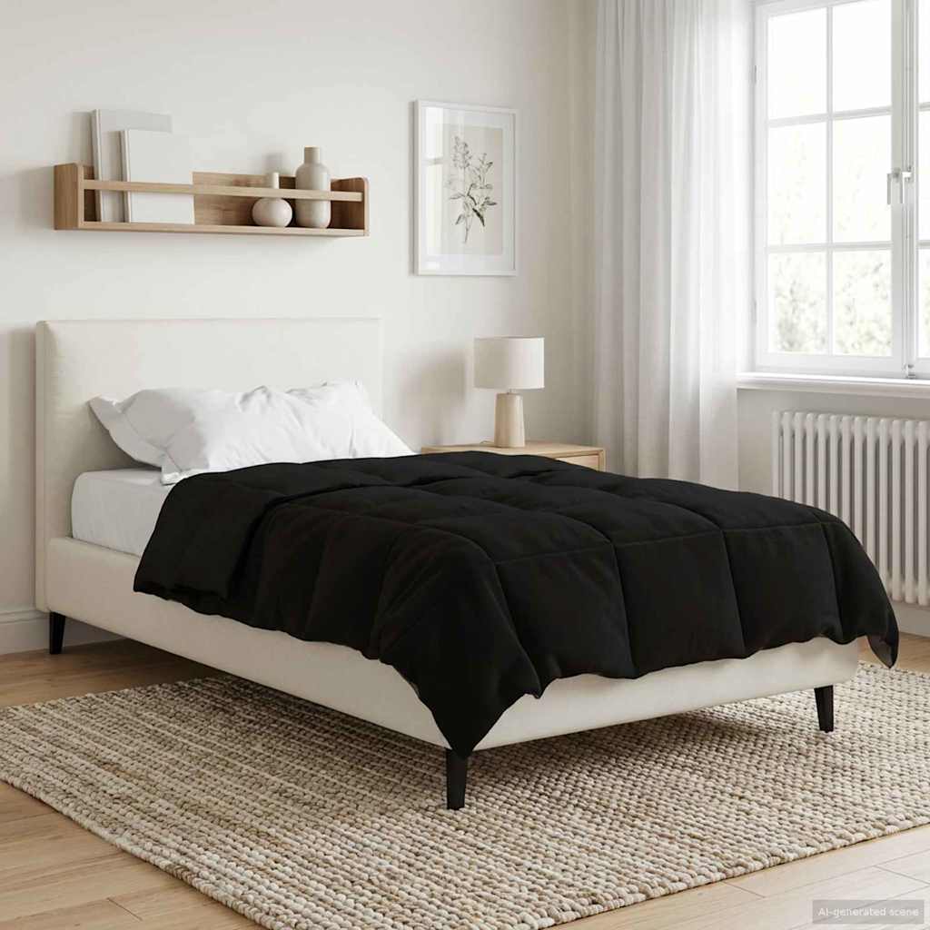 vidaXL Zimowa Kołdra Kwiłtowany Czarny 140 x 220 cm Mikrofibra
