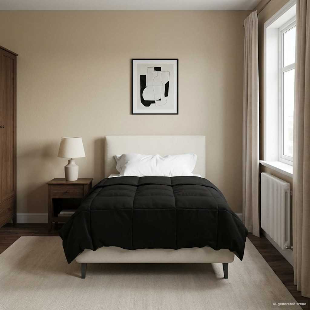 vidaXL Zimowa Kołdra Kwiłtowany Czarny 140 x 220 cm Mikrofibra