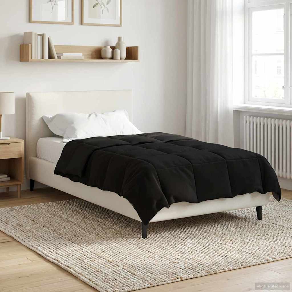 vidaXL Zimowa Kołdra Kwiłtowany Czarny 155 x 220 cm Mikrofibra