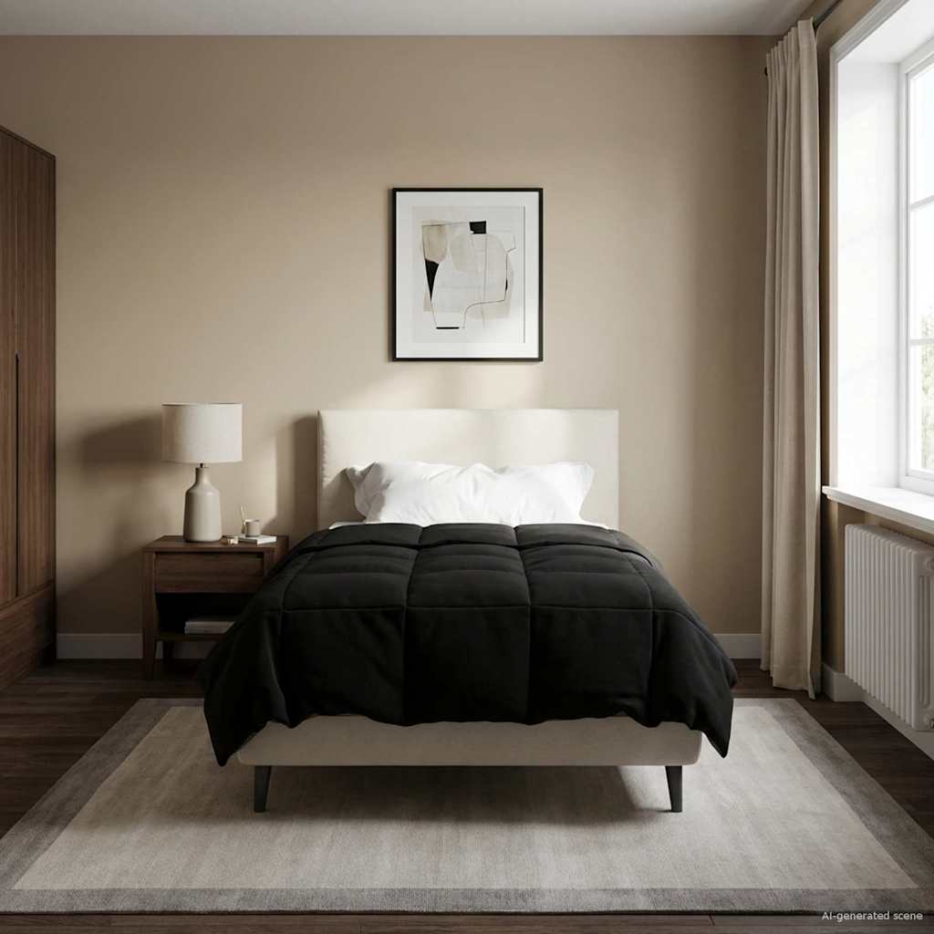 vidaXL Zimowa Kołdra Kwiłtowany Czarny 155 x 220 cm Mikrofibra