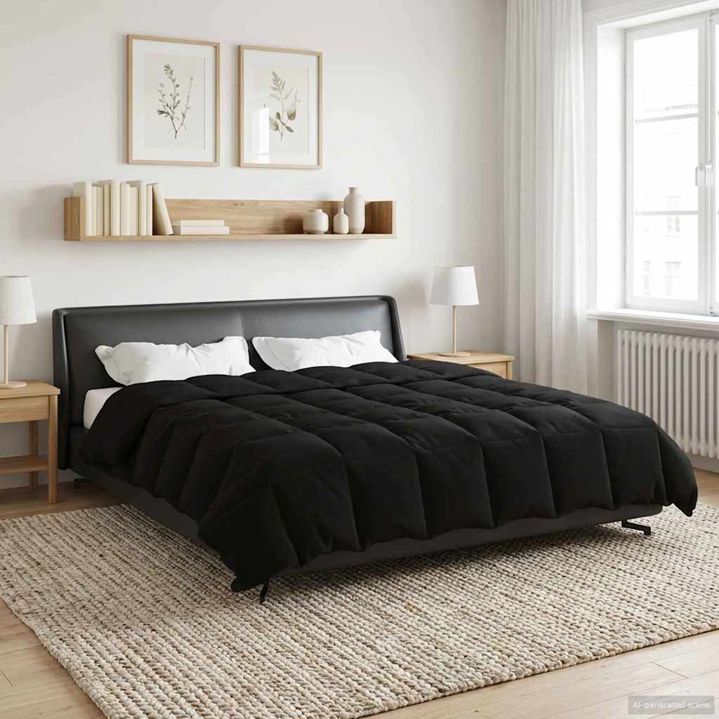 vidaXL Zimowa Kołdra Kwiłtowany Czarny 200 x 220 cm Mikrofibra