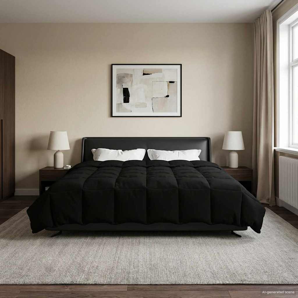 vidaXL Zimowa Kołdra Kwiłtowany Czarny 200 x 220 cm Mikrofibra
