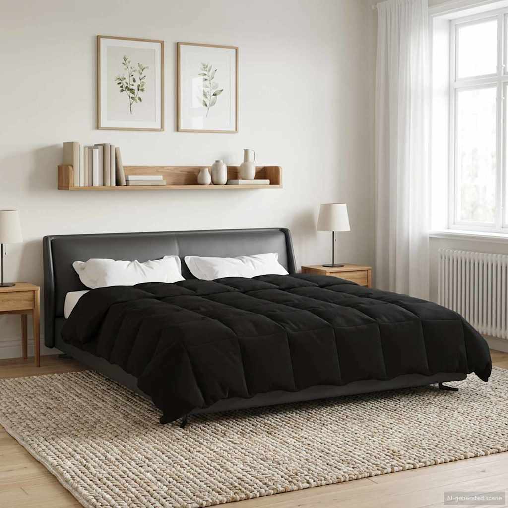 vidaXL Zimowa Kołdra Kwiłtowany Czarny 220 x 240 cm Mikrofibra