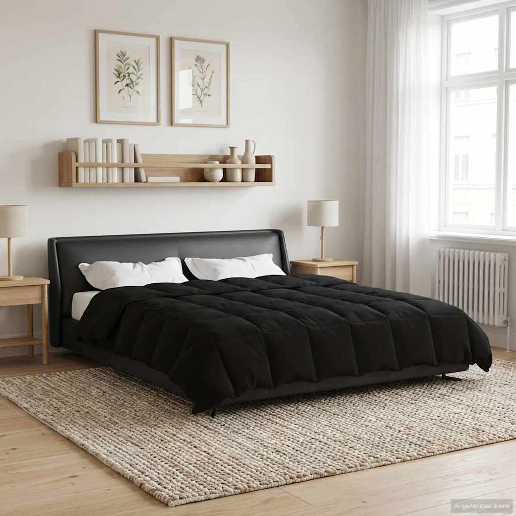vidaXL Zimowa Kołdra Kwiłtowany Czarny 220 x 260 cm Mikrofibra