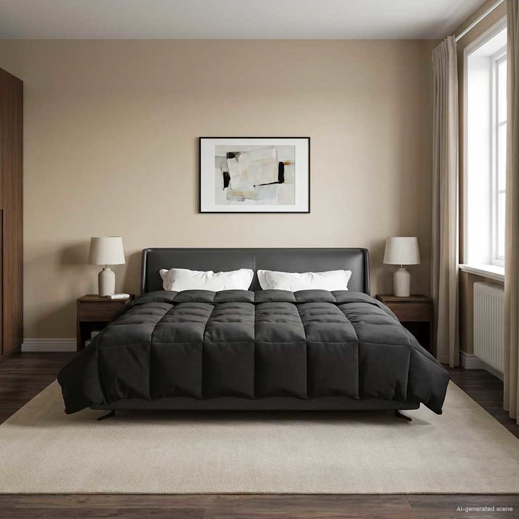 vidaXL Zimowa Kołdra Kwiłtowany Czarny 220 x 260 cm Mikrofibra