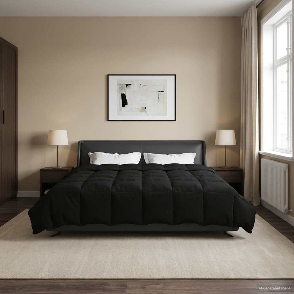 vidaXL Zimowa Kołdra Kwiłtowany Czarny 240 x 260 cm Mikrofibra