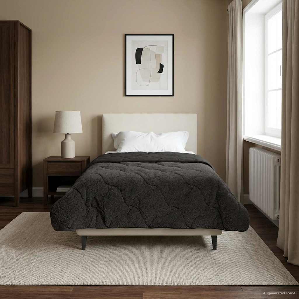 vidaXL Letni Kołdra Antracyt 135 x 200 cm Mikrofibra i Fleece Teddy
