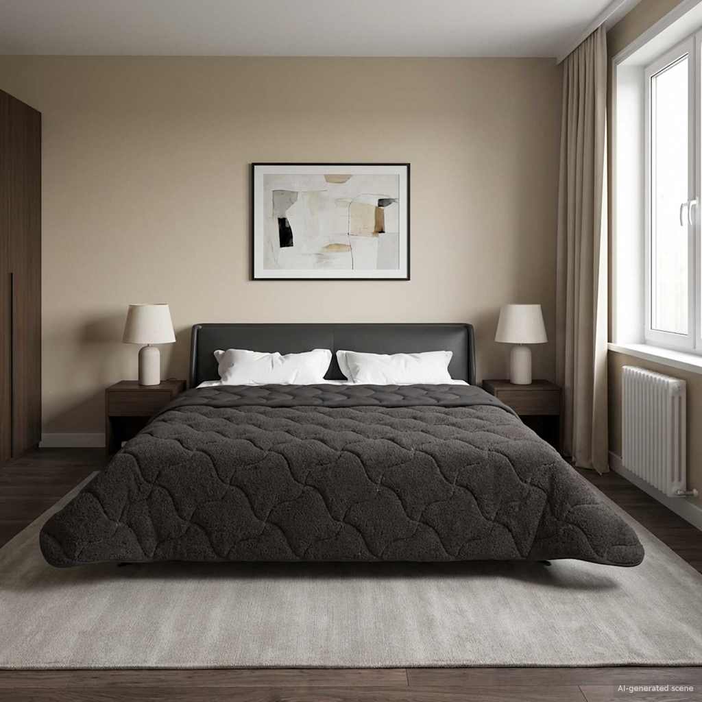 vidaXL Letni Kołdra Antracyt 200 x 220 cm Mikrofibra i Fleece Teddy