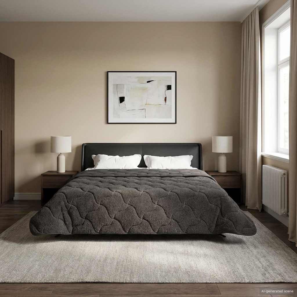 vidaXL Letni Kołdra Antracyt 220 x 260 cm Mikrofibra i Fleece Teddy