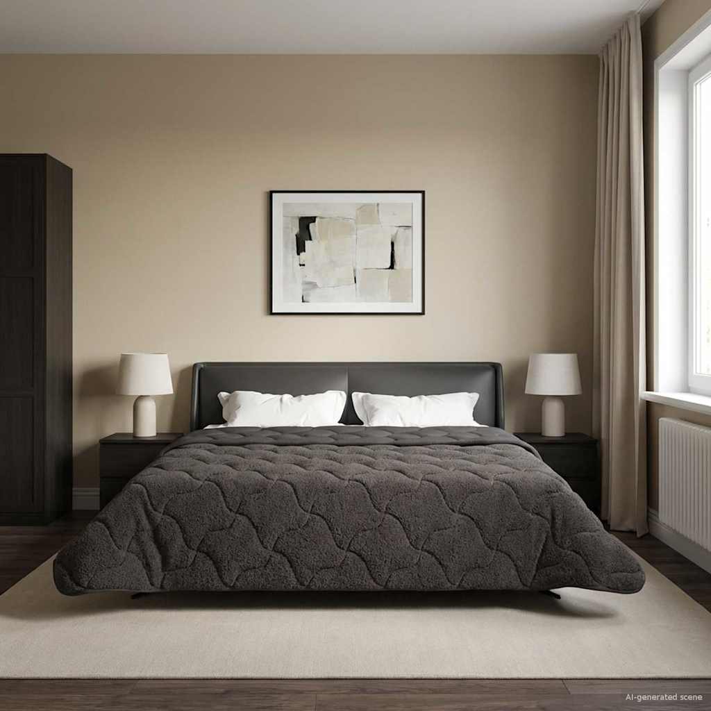 vidaXL Letni Kołdra Antracyt 240 x 260 cm Mikrofibra i Fleece Teddy