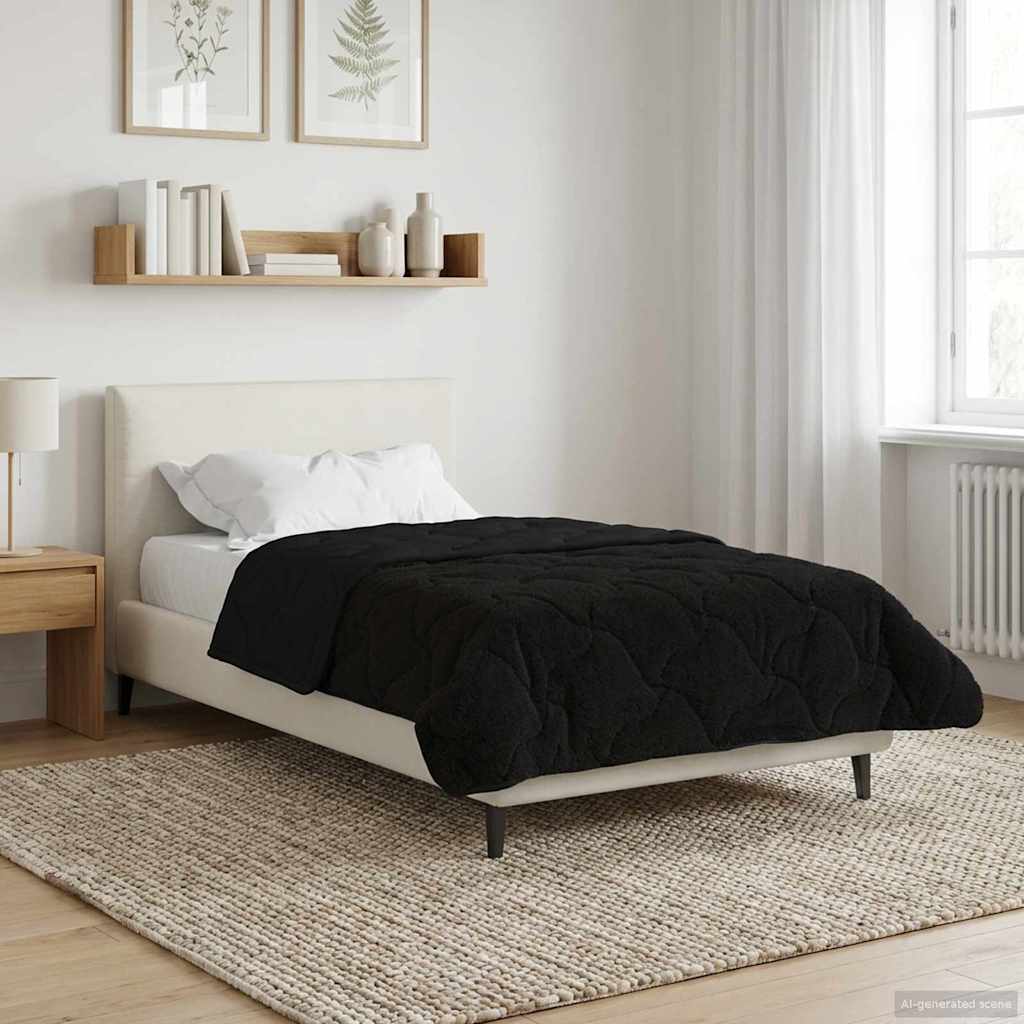vidaXL Letni Kołdra Czarny 135 x 200 cm Mikrofibra i Fleece Teddy