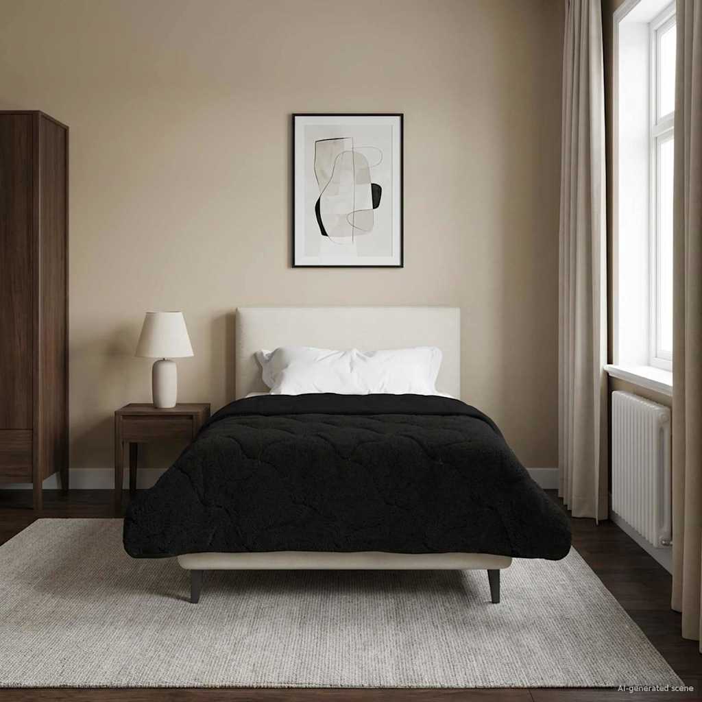 vidaXL Letni Kołdra Czarny 135 x 200 cm Mikrofibra i Fleece Teddy