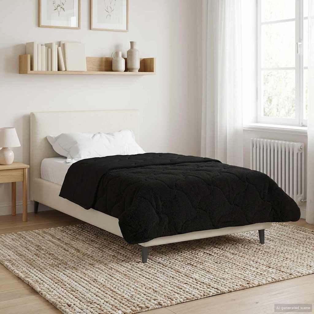 vidaXL Letni Kołdra Czarny 140 x 200 cm Mikrofibra i Fleece Teddy