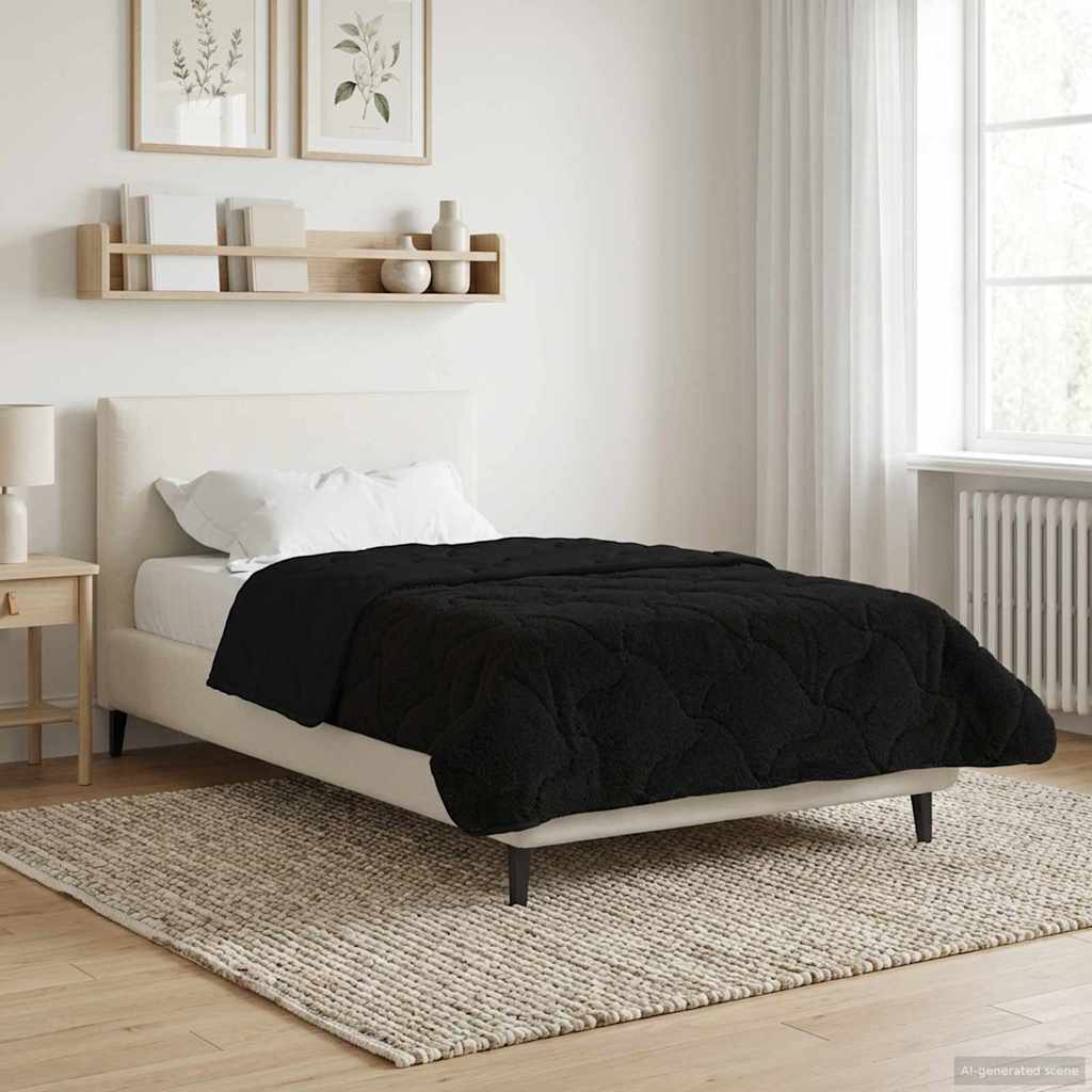 vidaXL Letni Kołdra Czarny 155 x 200 cm Mikrofibra i Fleece Teddy
