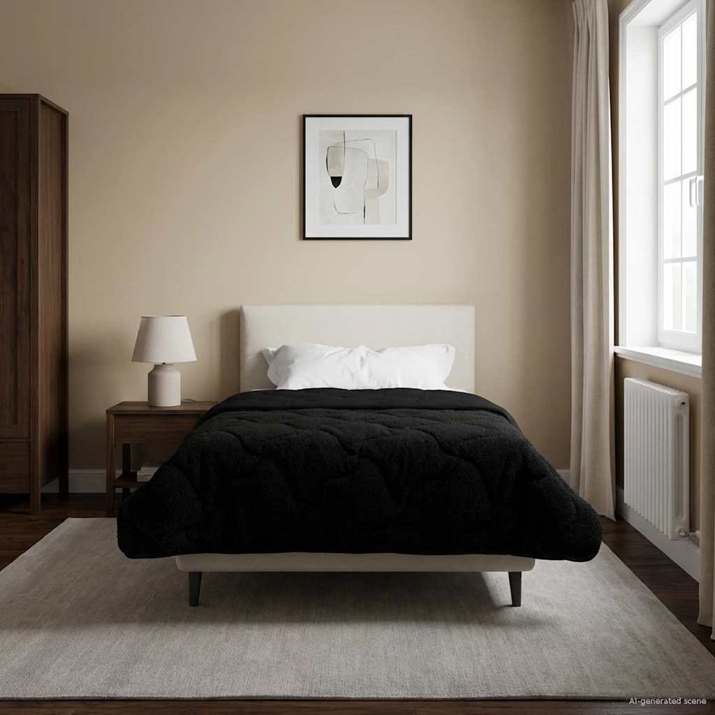 vidaXL Letni Kołdra Czarny 155 x 200 cm Mikrofibra i Fleece Teddy