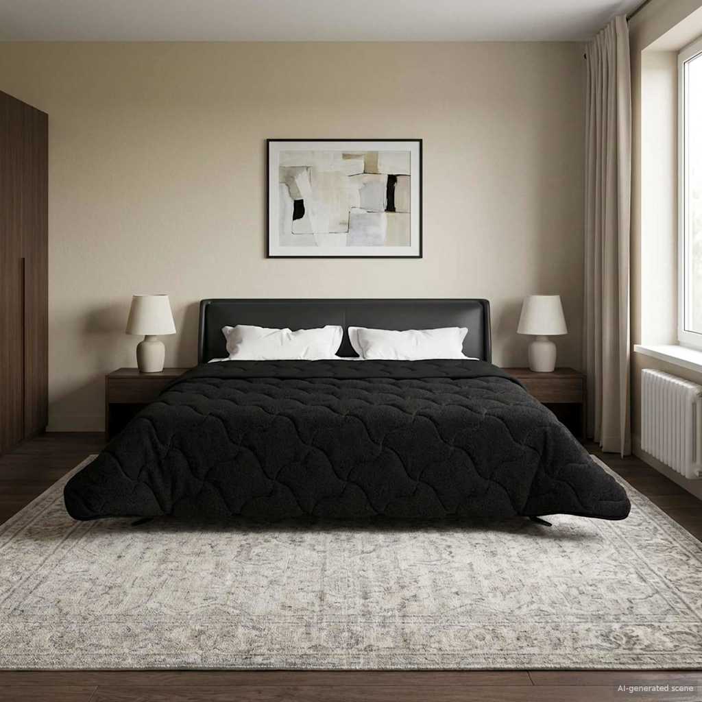 vidaXL Letni Kołdra Czarny 200 x 200 cm Mikrofibra i Fleece Teddy