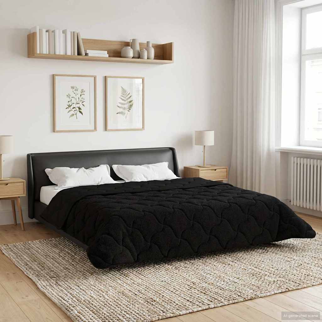 vidaXL Letni Kołdra Czarny 200 x 240 cm Mikrofibra i Fleece Teddy