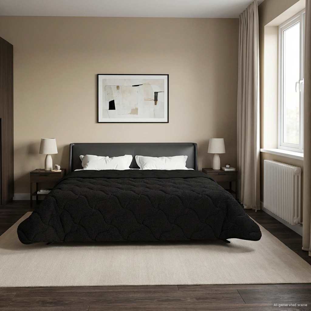 vidaXL Letni Kołdra Czarny 200 x 240 cm Mikrofibra i Fleece Teddy