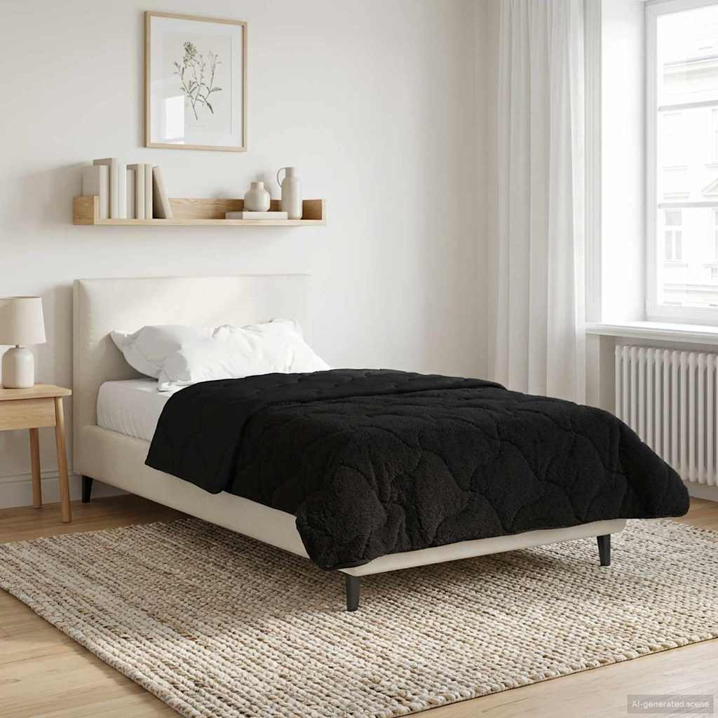 vidaXL Letni Kołdra Czarny 135 x 200 cm Mikrofibra i Fleece Teddy