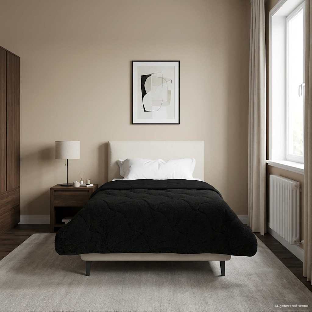 vidaXL Letni Kołdra Czarny 135 x 200 cm Mikrofibra i Fleece Teddy