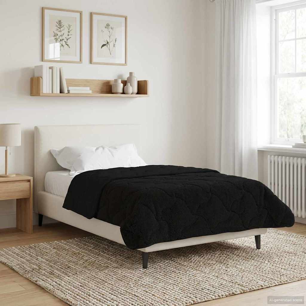 vidaXL Letni Kołdra Czarny 140 x 220 cm Mikrofibra i Fleece Teddy